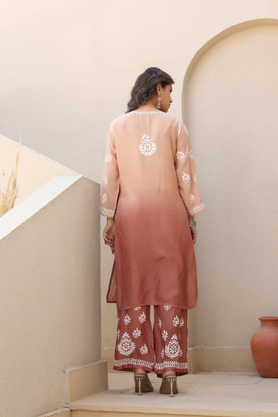 Chikankari Muslin Kurta Set (Brown)
