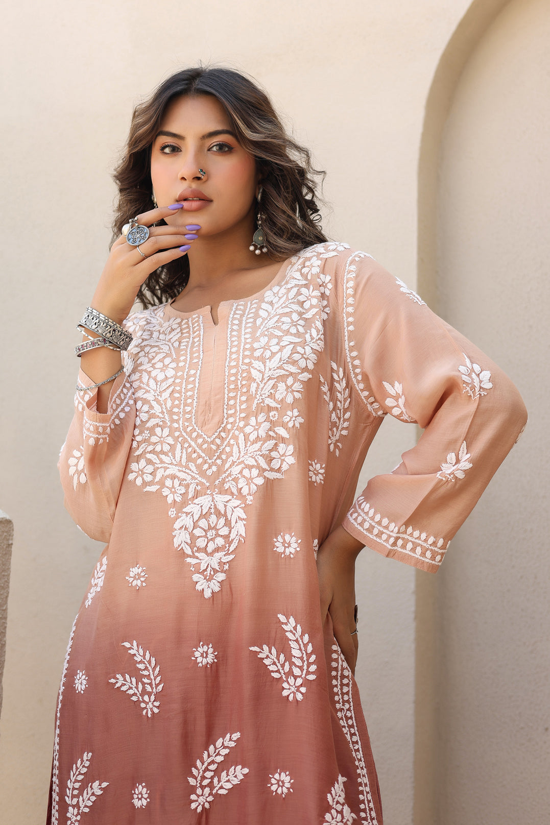 Chikankari Muslin Kurta Set (Brown)