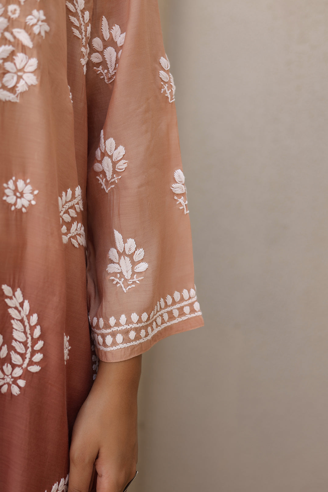 Chikankari Muslin Kurta Set (Brown)
