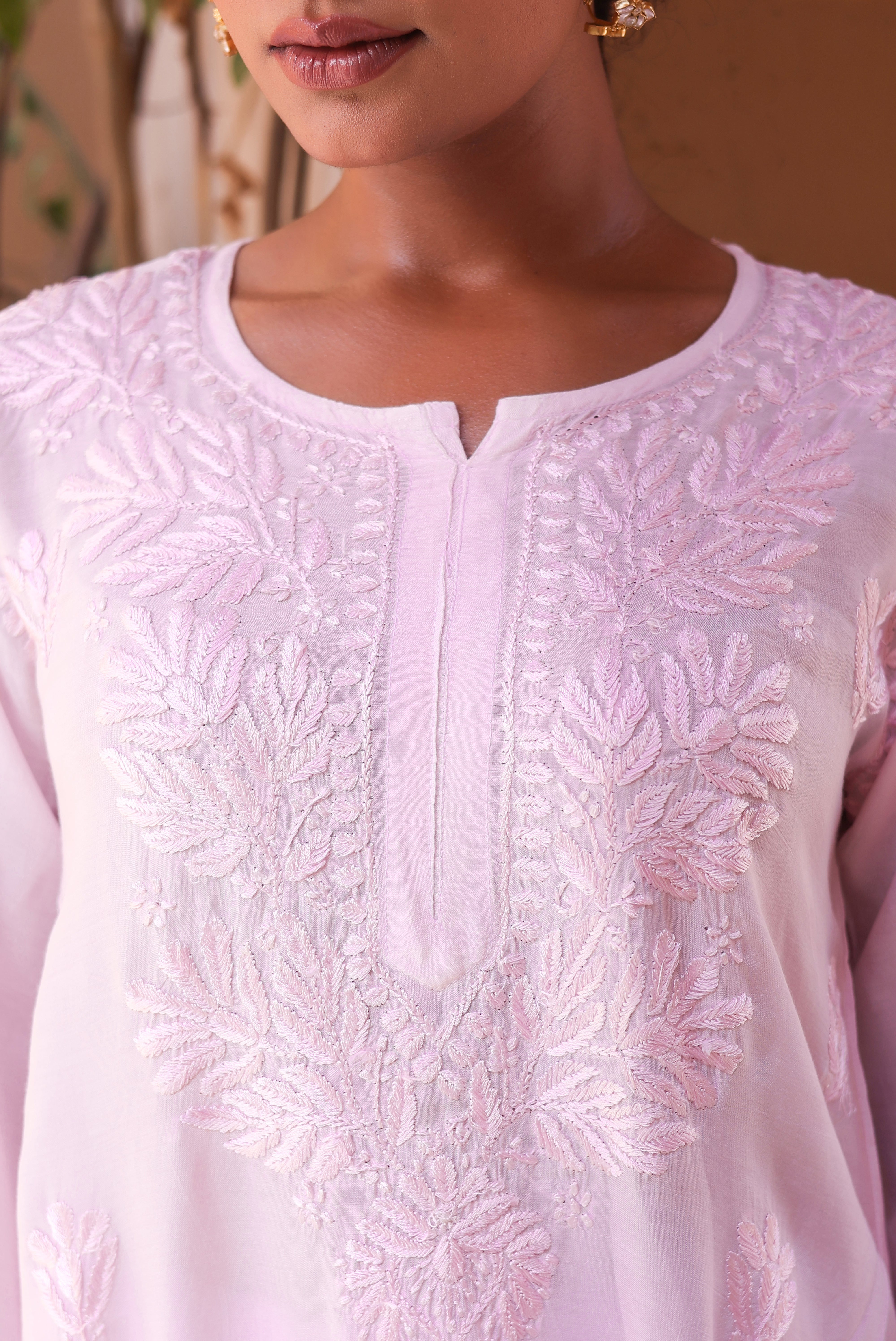 Chikankari Muslin Resham Long Kurta (Pink)