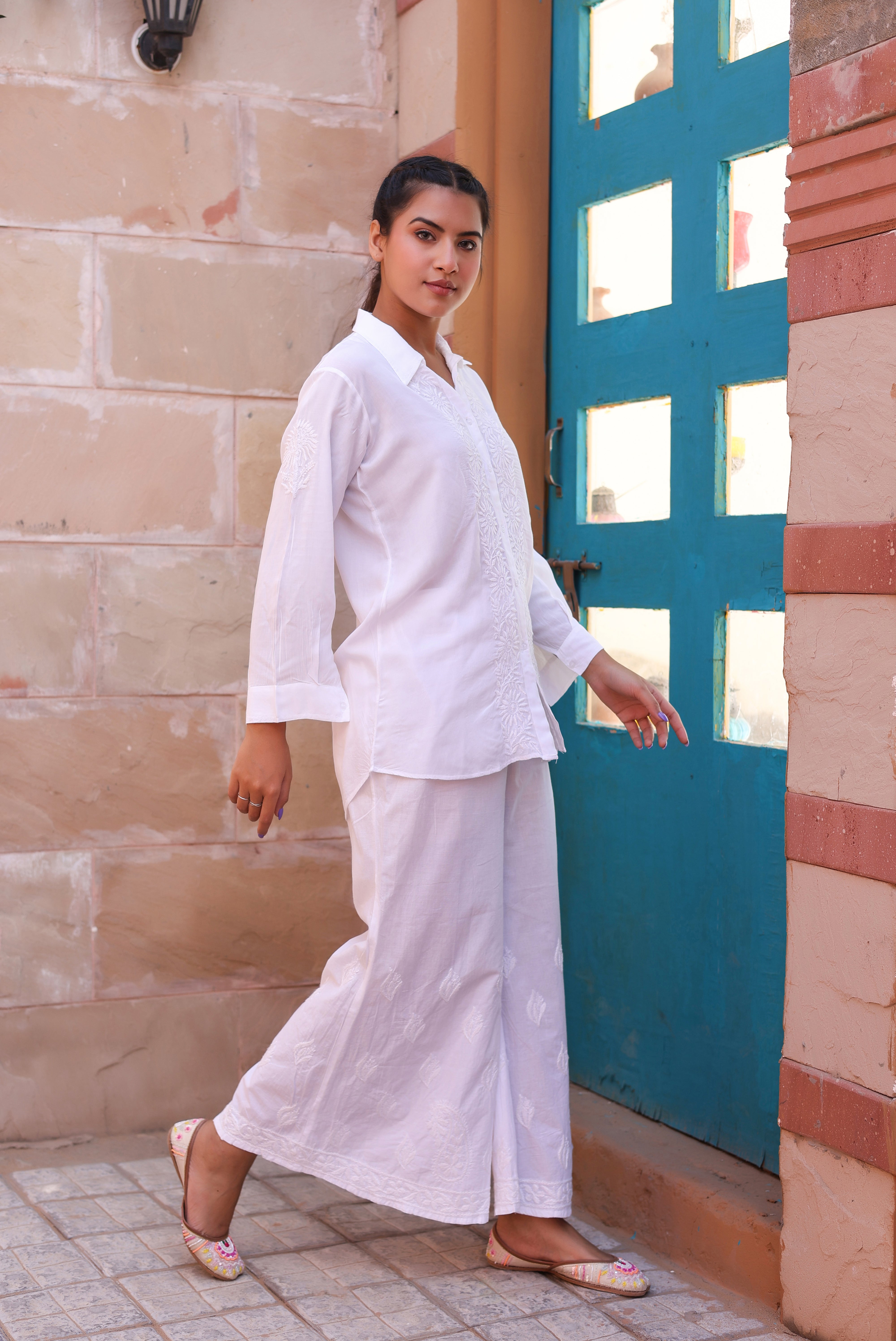 Chikankari Modal Office Shirt(White)