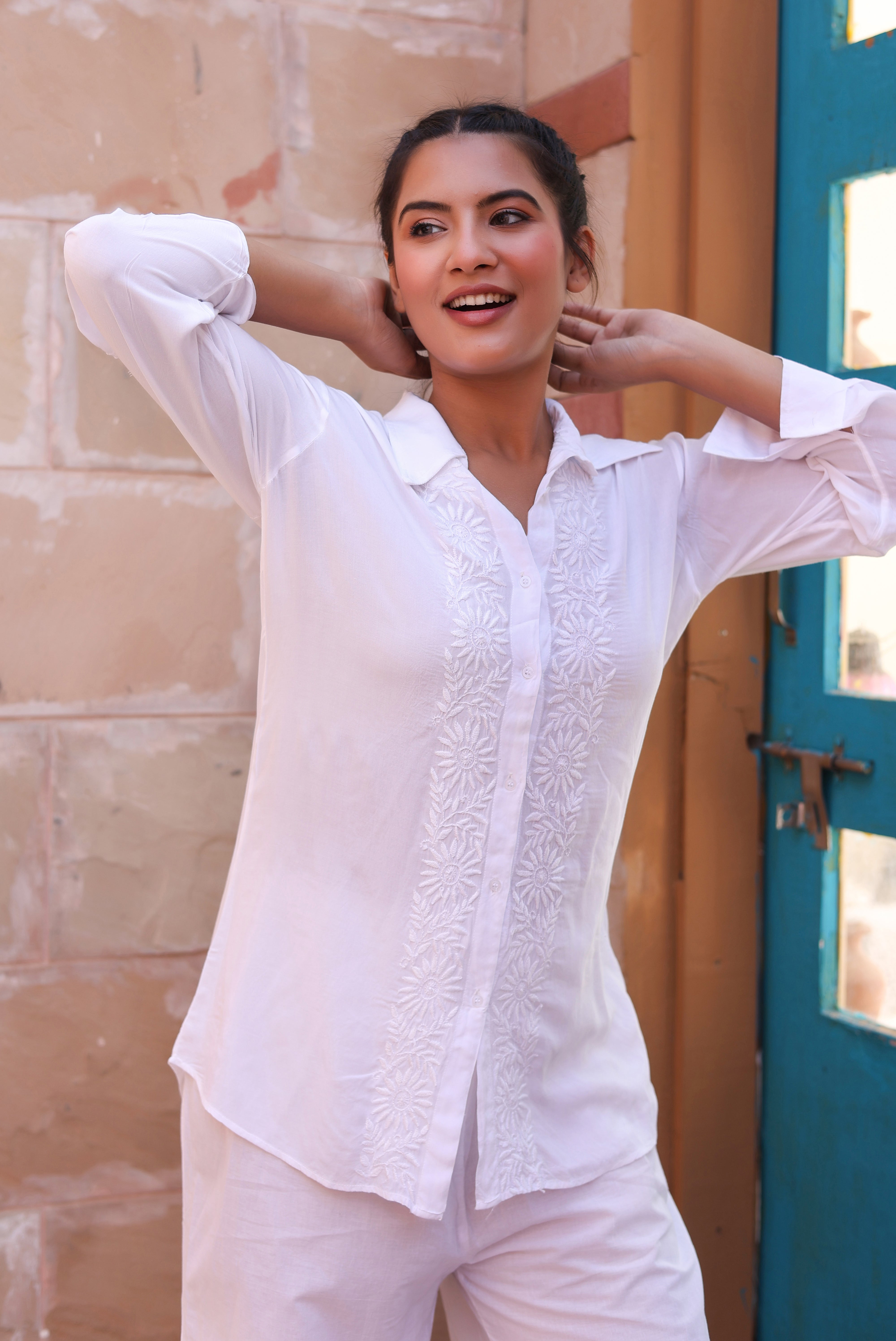 Chikankari Modal Office Shirt(White)
