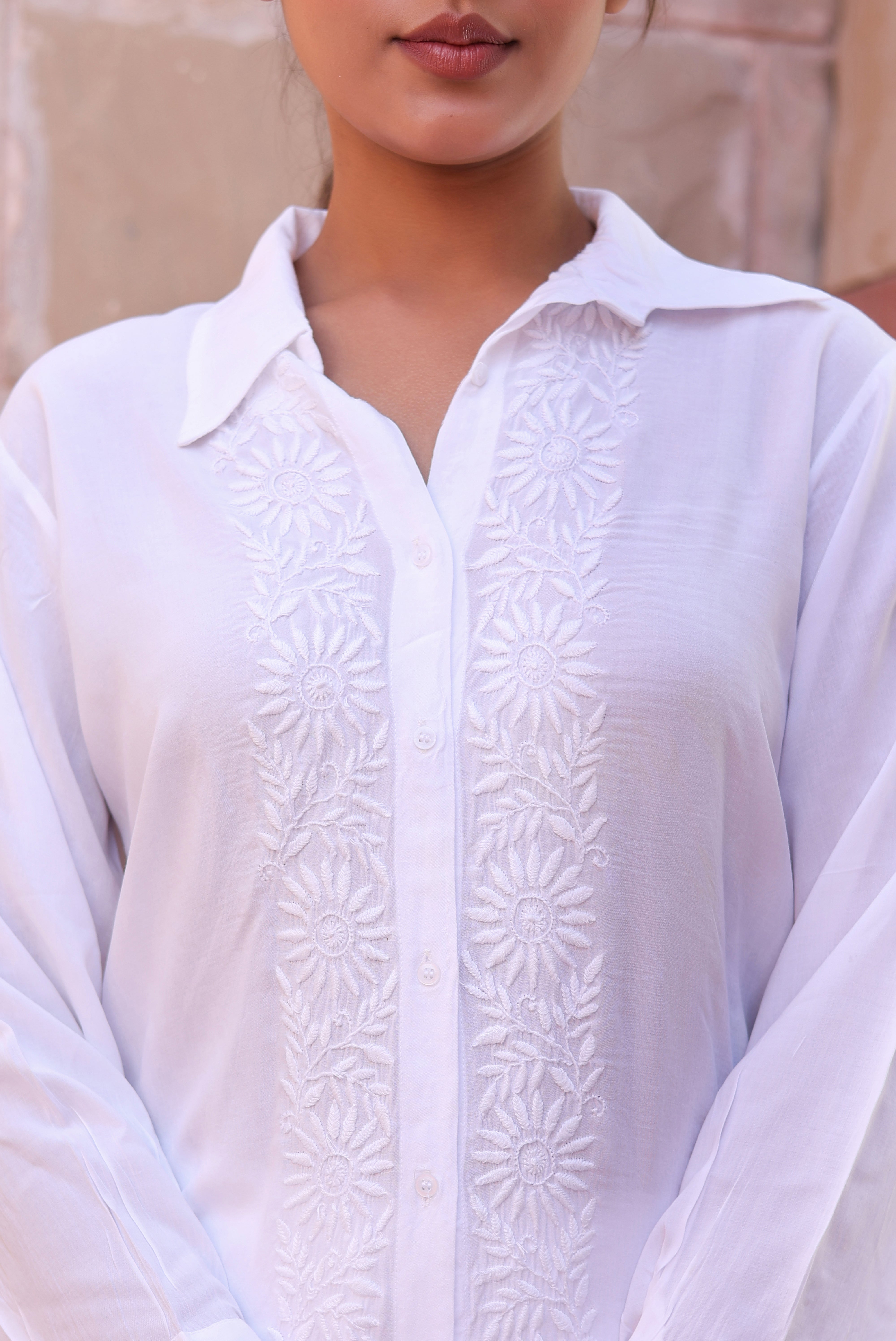 Chikankari Modal Office Shirt(White)
