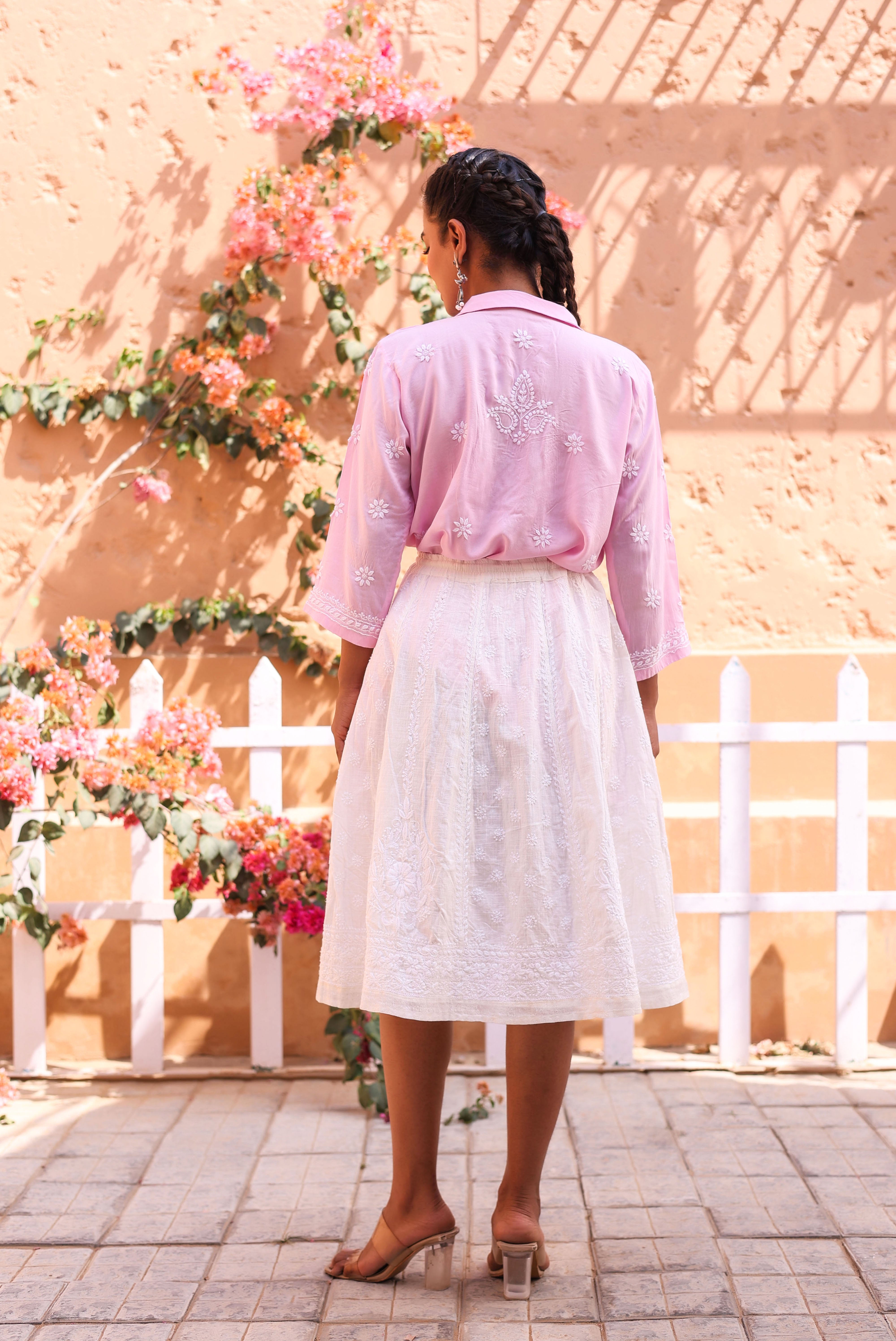 Chikankari Modal Office Shirt (Pink)
