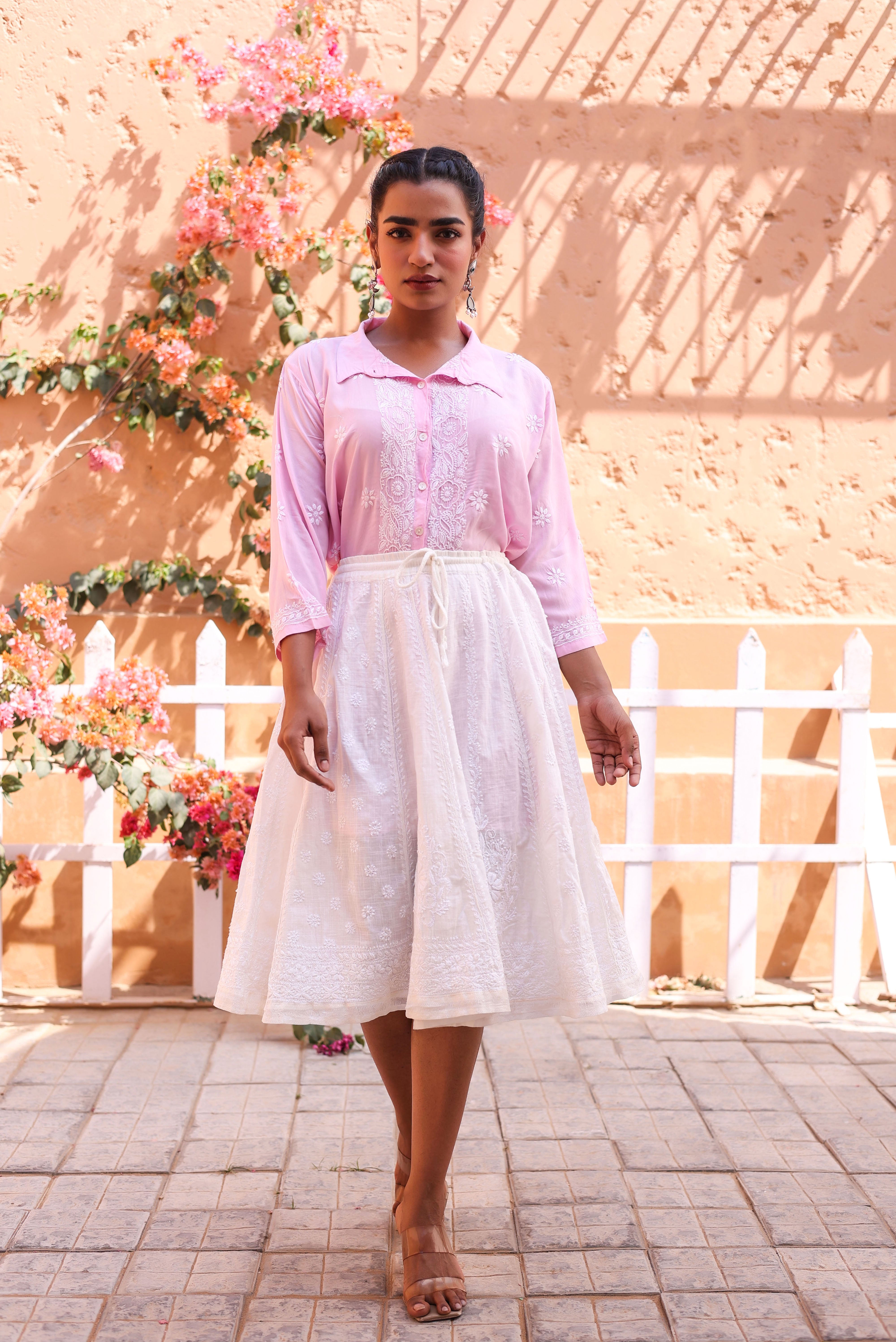 Chikankari Modal Office Shirt (Pink)
