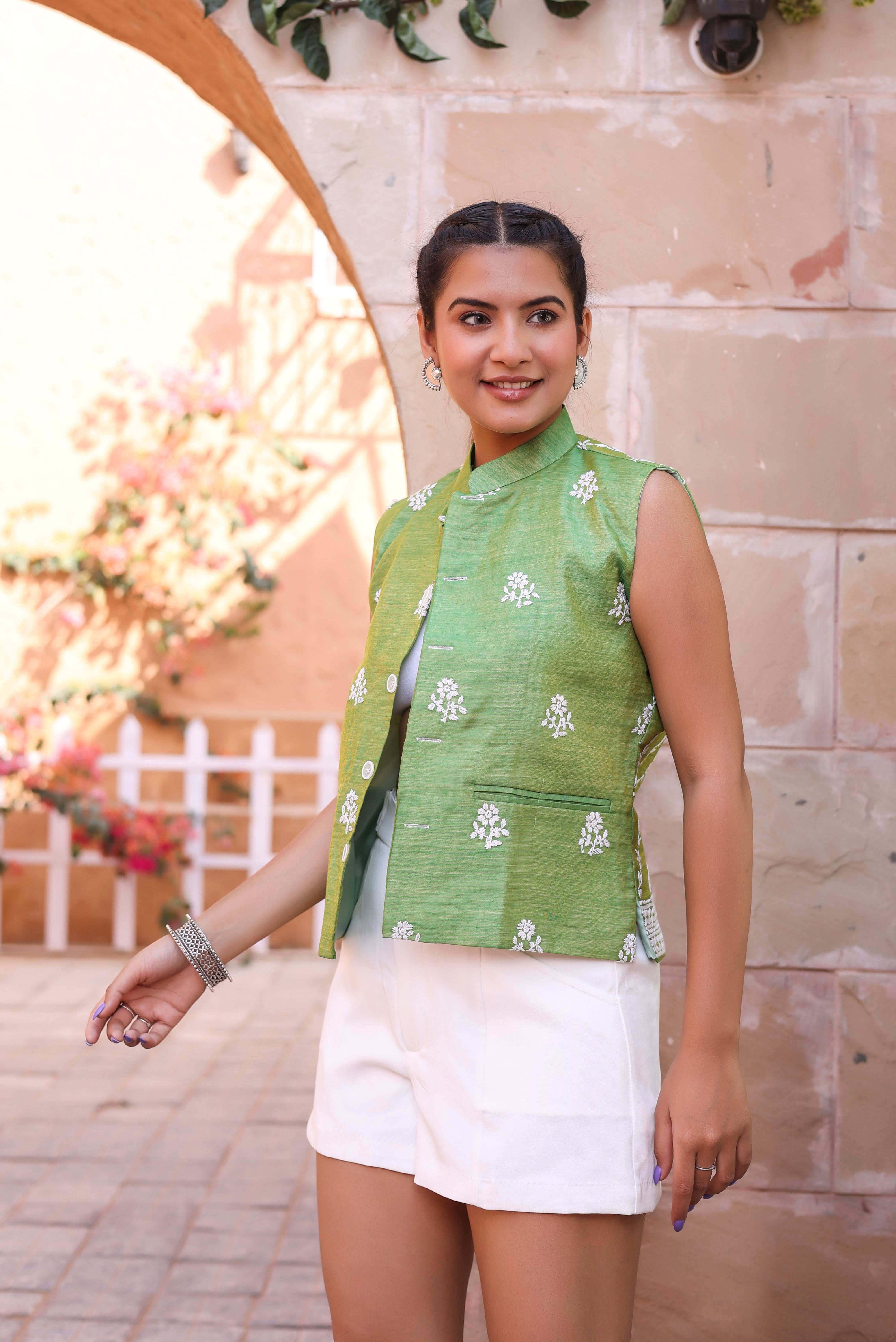 Chikankari Cotton Designer Koti - Kali (Parrot Green)