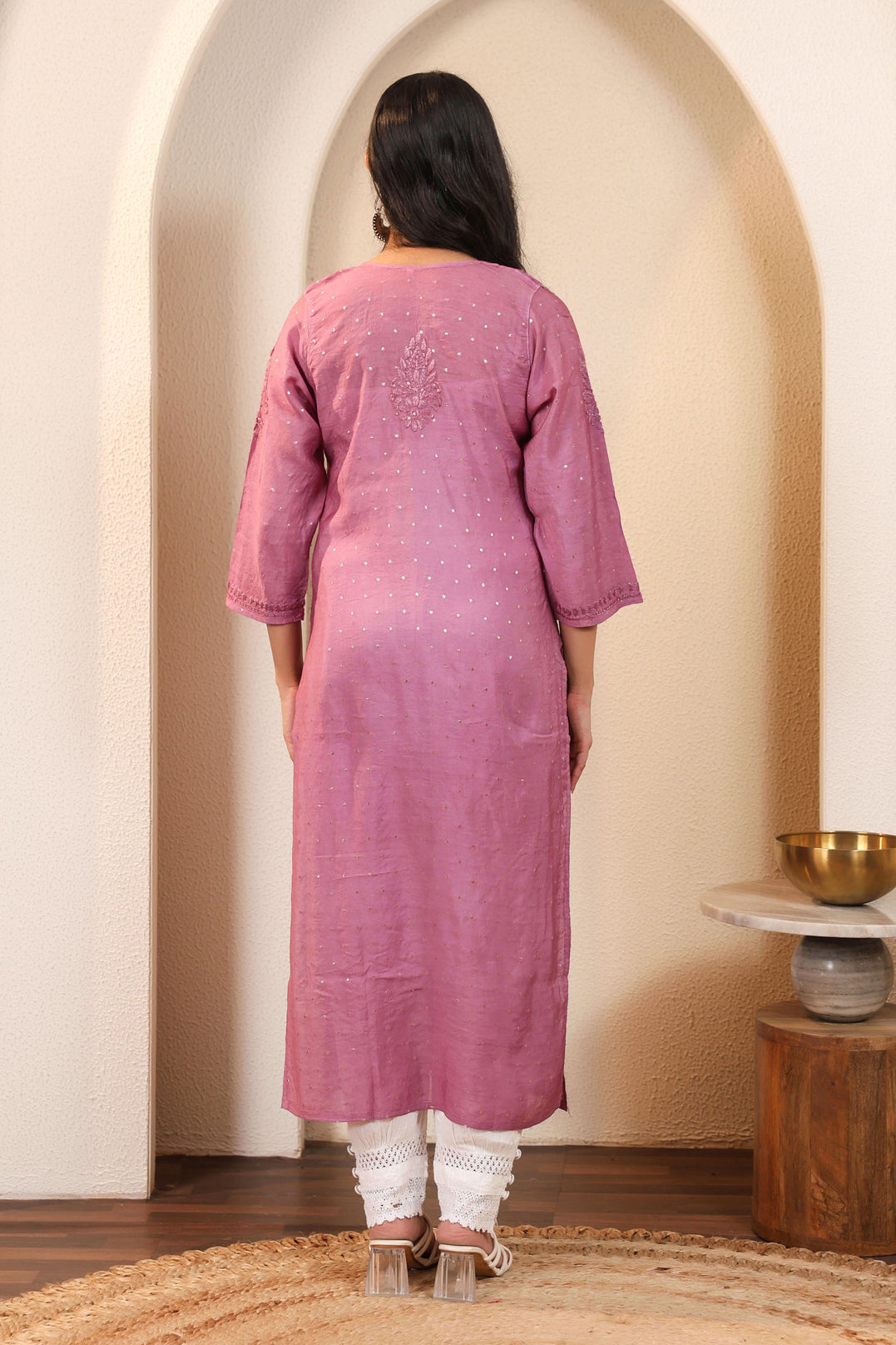 Chikankari Banarasi Chanderi Long Kurta (Purple)