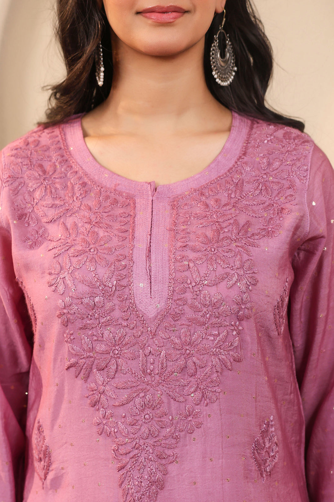 Chikankari Banarasi Chanderi Long Kurta (Purple)