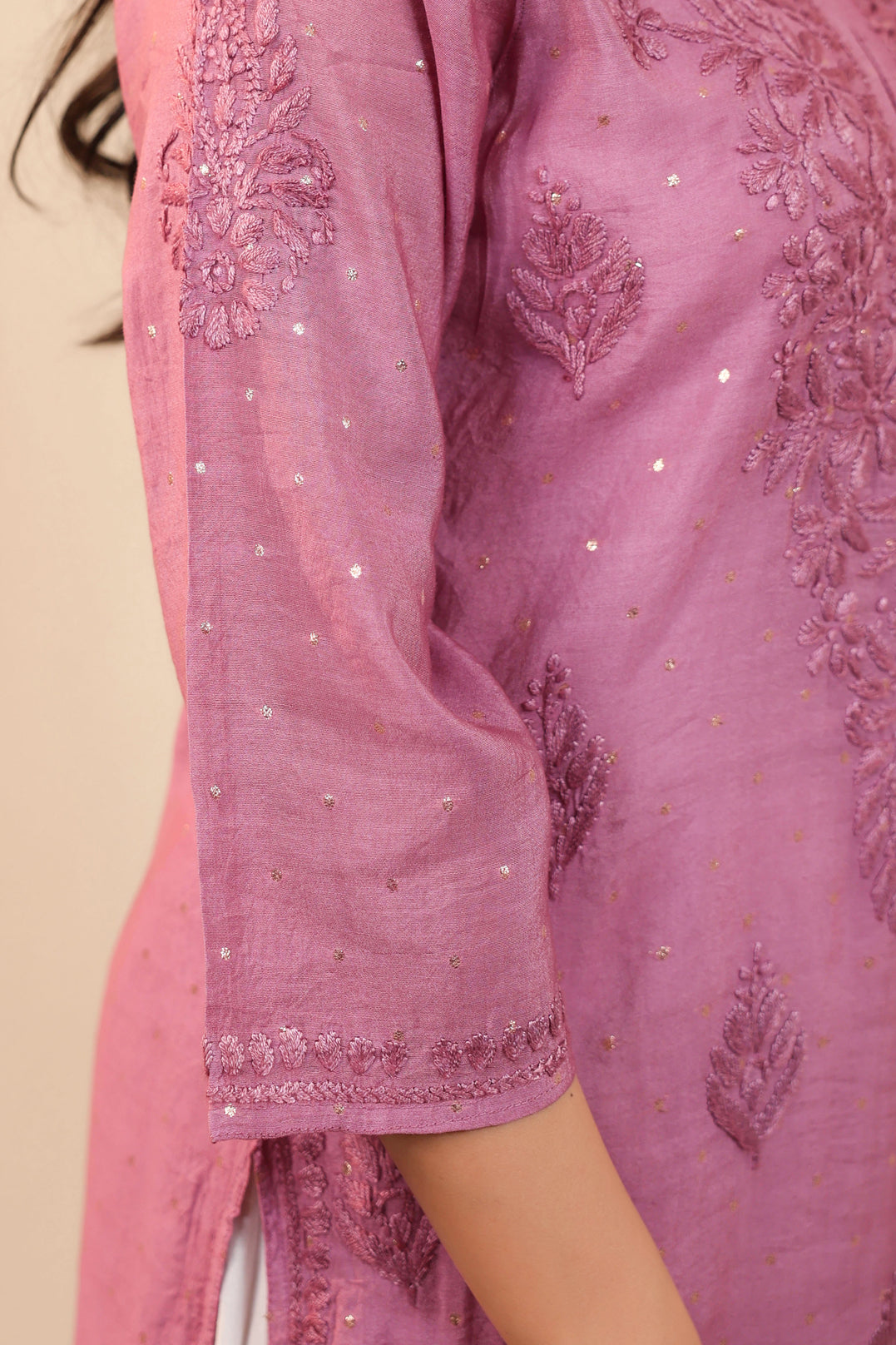 Chikankari Banarasi Chanderi Long Kurta (Purple)