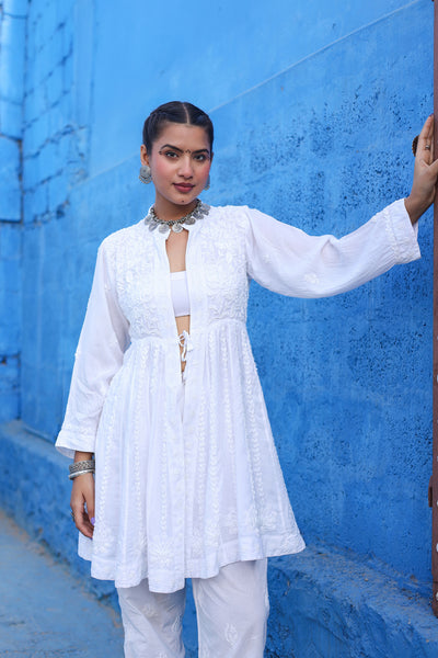 Chikankari Stylish Pure White Peplum Jacket